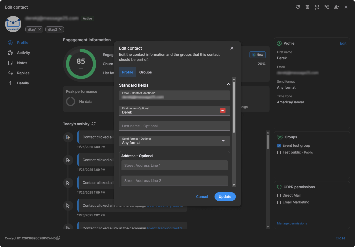 Contact dialog - General
